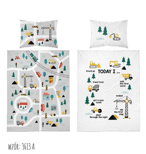 Pościel bawełniana 90x120 Miasto 3613 A szara biała domek koparka dźwig drzewa dziecięca Kids 1 Pościel bawełniana 90x120 Miasto 3613 A szara biała domek koparka dźwig drzewa dziecięca Kids 1