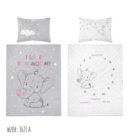 Pościel bawełniana 90x120 Słonik 3621 A mam już tyle lat miesięcy i dni różowa szara dziecięca Kids 1