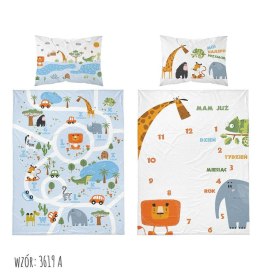 Pościel bawełniana 90x120 Zwierzaki 3619 A mam już tyle lat miesięcy i dni niebieska biała dziecięca Kids 1