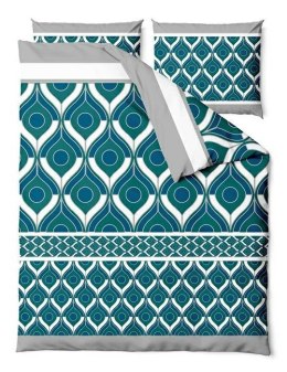 Pościel satynowa 140x200 Sapphire geometria zielona szara granatowa Satin Home 1