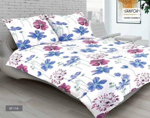 Pościel satynowa 140x200 kwiaty polne biała niebieska fioletowa 11A Premium Pościel satynowa 140x200 kwiaty polne biała niebieska fioletowa 11A Premium