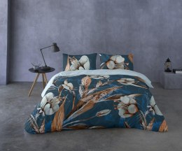 Pościel satynowa 160x200 kwiaty turkusowa szara Prestige 1