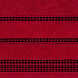 Ręcznik 30x50 Amanda czerwony z ozdobną welurową bordiurą w pasy frotte 500 g/m2 Eurofirany