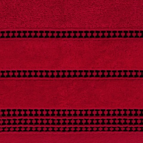 Ręcznik 30x50 Amanda czerwony z ozdobną welurową bordiurą w pasy frotte 500 g/m2 Eurofirany Ręcznik 30x50 Amanda czerwony z ozdobną welurową bordiurą w pasy frotte 500 g/m2 Eurofirany