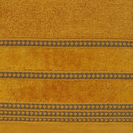 Ręcznik 30x50 Amanda musztardowy z ozdobną welurową bordiurą w pasy frotte 500 g/m2 Eurofirany
