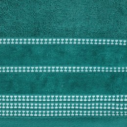 Ręcznik 50x90 Amanda turkusowy ciemny z ozdobną welurową bordiurą w pasy frotte 500 g/m2 Eurofirany