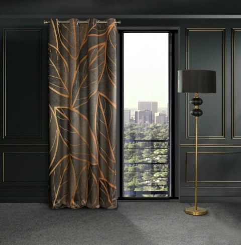 Zasłona 140x250 Alisma brązowa beżowa liście gotowa na przelotkach welurowa Limited Collection Eurofirany Zasłona 140x250 Alisma brązowa beżowa liście gotowa na przelotkach welurowa Limited Collection Eurofirany
