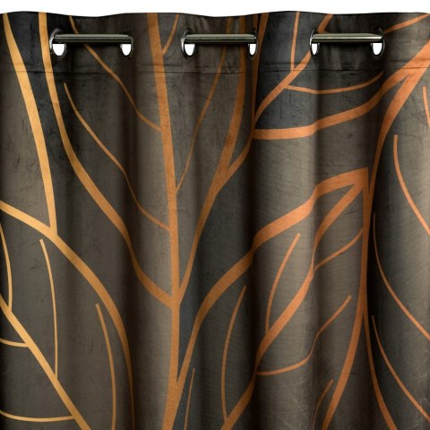 Zasłona 140x250 Alisma brązowa beżowa liście gotowa na przelotkach welurowa Limited Collection Eurofirany Zasłona 140x250 Alisma brązowa beżowa liście gotowa na przelotkach welurowa Limited Collection Eurofirany