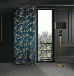 Zasłona 140x250 Musa 3 granatowa beżowa liście miłorzębu gotowa na przelotkach welurowa Limited Collection Eurofirany