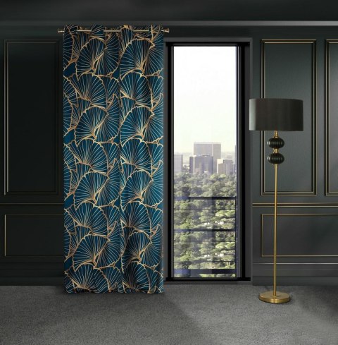 Zasłona 140x250 Musa 3 granatowa beżowa liście miłorzębu gotowa na przelotkach welurowa Limited Collection Eurofirany Zasłona 140x250 Musa 3 granatowa beżowa liście miłorzębu gotowa na przelotkach welurowa Limited Collection Eurofirany