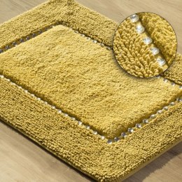Dywanik 50x70 Chic musztardowy z bawełny zdobiony kryształkami w stylu glamour Eurofirany
