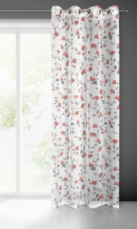 Firana 140x250 Jenny biała ceglasta gotowa na przelotkach z lekkiej etaminy w stylu eko z motywem kwiatowym Eurofirany Firana 140x250 Jenny biała ceglasta gotowa na przelotkach z lekkiej etaminy w stylu eko z motywem kwiatowym Eurofirany