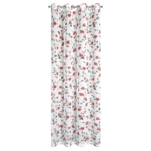 Firana 140x250 Jenny biała ceglasta gotowa na przelotkach z lekkiej etaminy w stylu eko z motywem kwiatowym Eurofirany Firana 140x250 Jenny biała ceglasta gotowa na przelotkach z lekkiej etaminy w stylu eko z motywem kwiatowym Eurofirany
