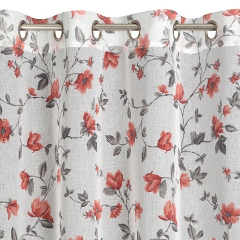 Firana 140x250 Jenny biała ceglasta gotowa na przelotkach z lekkiej etaminy w stylu eko z motywem kwiatowym Eurofirany Firana 140x250 Jenny biała ceglasta gotowa na przelotkach z lekkiej etaminy w stylu eko z motywem kwiatowym Eurofirany