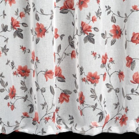 Firana 140x250 Jenny biała ceglasta gotowa na przelotkach z lekkiej etaminy w stylu eko z motywem kwiatowym Eurofirany Firana 140x250 Jenny biała ceglasta gotowa na przelotkach z lekkiej etaminy w stylu eko z motywem kwiatowym Eurofirany