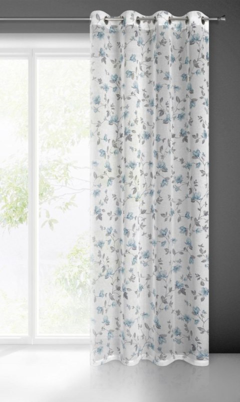 Firana 140x250 Jenny biała niebieska gotowa na przelotkach z lekkiej etaminy w stylu eko z motywem kwiatowym Eurofirany Firana 140x250 Jenny biała niebieska gotowa na przelotkach z lekkiej etaminy w stylu eko z motywem kwiatowym Eurofirany
