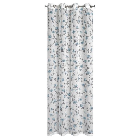 Firana 140x250 Jenny biała niebieska gotowa na przelotkach z lekkiej etaminy w stylu eko z motywem kwiatowym Eurofirany Firana 140x250 Jenny biała niebieska gotowa na przelotkach z lekkiej etaminy w stylu eko z motywem kwiatowym Eurofirany