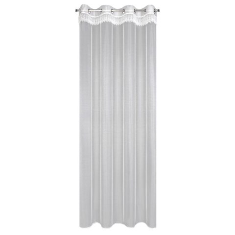 Firana 140x250 Sari biała gotowa na przelotkach z drobnej siateczki z ozdobną koronką przy górnej krawędzi Eurofirany Firana 140x250 Sari biała gotowa na przelotkach z drobnej siateczki z ozdobną koronką przy górnej krawędzi Eurofirany
