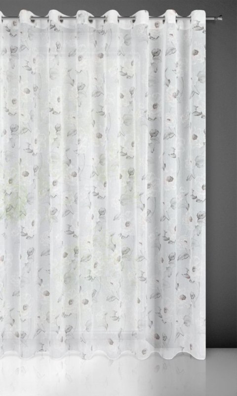Firana 350x250 Bessy biała różowa gotowa na przelotkach z matowej etaminy z kwiatowym motywem Eurofirany Firana 350x250 Bessy biała różowa gotowa na przelotkach z matowej etaminy z kwiatowym motywem Eurofirany
