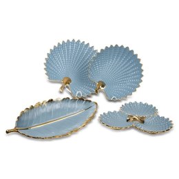 Patera ceramiczna 40x38x5 Hiral 3 niebieska złota liść Eurofirany