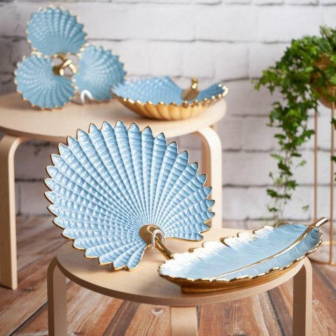 Patera ceramiczna 40x38x5 Hiral 3 niebieska złota liść Eurofirany Patera ceramiczna 40x38x5 Hiral 3 niebieska złota liść Eurofirany