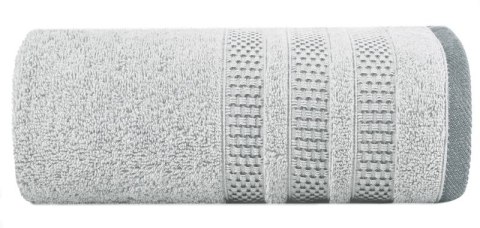 Ręcznik 50x90 Nastia srebrny z żakardową bordiurą w pasy w stylu eko frotte 500 g/m2 Eurofirany
