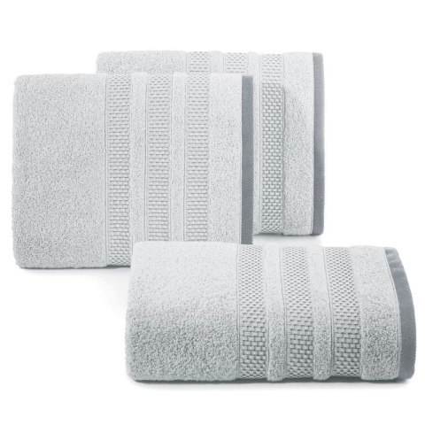 Ręcznik 50x90 Nastia srebrny z żakardową bordiurą w pasy w stylu eko frotte 500 g/m2 Eurofirany Ręcznik 50x90 Nastia srebrny z żakardową bordiurą w pasy w stylu eko frotte 500 g/m2 Eurofirany