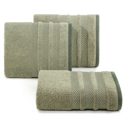 Ręcznik 70x140 Nastia oliwkowy z żakardową bordiurą w pasy w stylu eko frotte 500 g/m2 Eurofirany Ręcznik 70x140 Nastia oliwkowy z żakardową bordiurą w pasy w stylu eko frotte 500 g/m2 Eurofirany