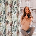 Zasłona 140x250 Adeline biała stalowa z nadrukiem liści z lekkiej mikrofibry gotowa na przelotkach Eurofirany Zasłona 140x250 Adeline biała stalowa z nadrukiem liści z lekkiej mikrofibry gotowa na przelotkach Eurofirany