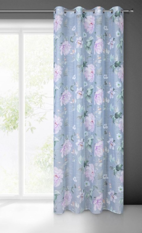 Zasłona 140x250 Flora srebrna fioletowa kwiaty gotowa na przelotkach Eurofirany Zasłona 140x250 Flora srebrna fioletowa kwiaty gotowa na przelotkach Eurofirany