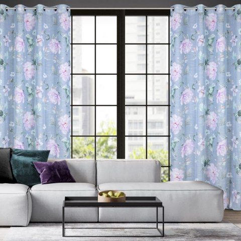 Zasłona 140x250 Flora srebrna fioletowa kwiaty gotowa na przelotkach Eurofirany Zasłona 140x250 Flora srebrna fioletowa kwiaty gotowa na przelotkach Eurofirany
