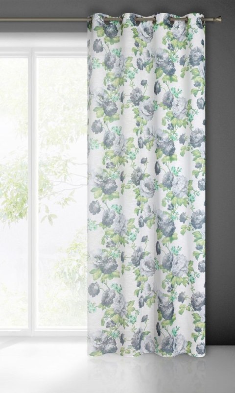 Zasłona 140x250 Mona biała zielona szara półprzezroczysta z etaminy w stylu eko z nadrukiem kwiatowym gotowa na przelotkach Euro Zasłona 140x250 Mona biała zielona szara półprzezroczysta z etaminy w stylu eko z nadrukiem kwiatowym gotowa na przelotkach Euro