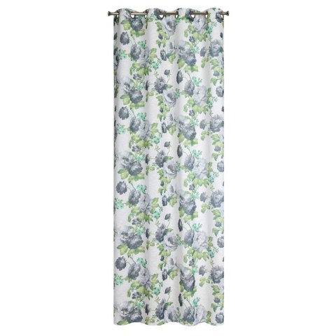 Zasłona 140x250 Mona biała zielona szara półprzezroczysta z etaminy w stylu eko z nadrukiem kwiatowym gotowa na przelotkach Euro Zasłona 140x250 Mona biała zielona szara półprzezroczysta z etaminy w stylu eko z nadrukiem kwiatowym gotowa na przelotkach Euro