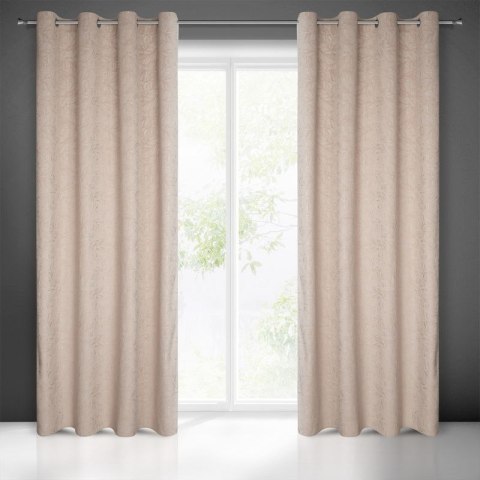 Zasłona 140x250 Octavia beżowa z miękkiego weluru z wytłaczanym wzorem liści gotowa na przelotkach Eurofirany Zasłona 140x250 Octavia beżowa z miękkiego weluru z wytłaczanym wzorem liści gotowa na przelotkach Eurofirany