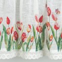 Zazdrostka 30x150 Stella biała czerwona gotowa na tunel wzór kwiatowy tulipany z matowej tkaniny z koronką Eurofirany Zazdrostka 30x150 Stella biała czerwona gotowa na tunel wzór kwiatowy tulipany z matowej tkaniny z koronką Eurofirany