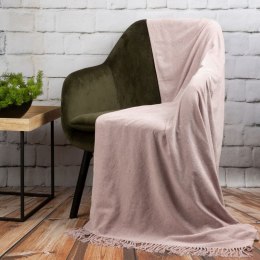 Koc z frędzlami 130x170 + poszewka 45x45 Avinion różowy komplet z miękkiej szenilowej tkaniny Terra Eurofirany