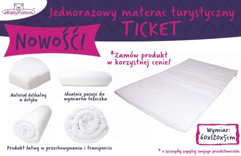 Materacyk turystyczny 60x120x5 Ticket do łóżeczka turystycznego Materacyk turystyczny 60x120x5 Ticket do łóżeczka turystycznego