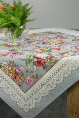 Obrus 100x100 gobelinowy popielaty kwiaty róże Eurofirany