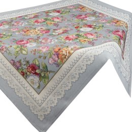 Obrus 140x180 gobelinowy popielaty kwiaty róże Eurofirany