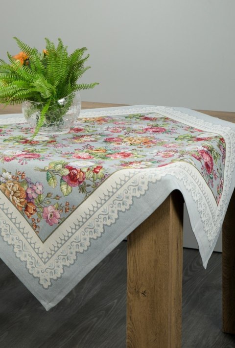 Obrus 140x180 gobelinowy popielaty kwiaty róże Eurofirany Obrus 140x180 gobelinowy popielaty kwiaty róże Eurofirany