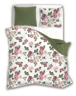 Pościel bawełniana 220x200 biała zielona róże czerwone różowe 008 Fashion 23 Faro