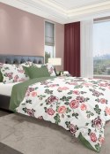 Pościel bawełniana 220x200 biała zielona róże czerwone różowe 008 Fashion 23 Faro