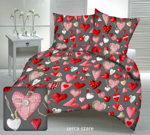Pościel z kory 160x200 szara ciemna czerwona serca walentynkowa zapinana na guziki 100% bawełna Pościel z kory 160x200 szara ciemna czerwona serca walentynkowa zapinana na guziki 100% bawełna
