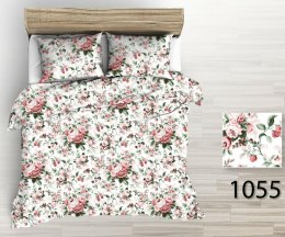 Pościel z kory 180x200 biała bordowa peonie kwiaty 1055 zapinana na guziki 100% bawełna