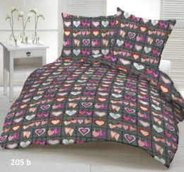Pościel z kory 200x220 szara serca fioletowe 205B