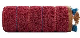 Ręcznik Morocco 1 70x140 bordowy frotte z frędzlami oraz ozdobną bordiurą w pasy 480 g/m2 Terra Collection Eurofirany