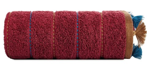 Ręcznik Morocco 1 70x140 bordowy frotte z frędzlami oraz ozdobną bordiurą w pasy 480 g/m2 Terra Collection Eurofirany