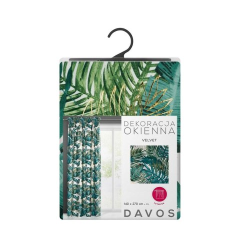 Zasłona Davos 140x270 biała zielona liście gotowa na taśmie welurowa ze złotym nadrukiem Eurofirany Zasłona Davos 140x270 biała zielona liście gotowa na taśmie welurowa ze złotym nadrukiem Eurofirany