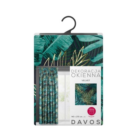 Zasłona Davos 140x270 czarna zielona liście gotowa na taśmie welurowa ze złotym nadrukiem Eurofirany Zasłona Davos 140x270 czarna zielona liście gotowa na taśmie welurowa ze złotym nadrukiem Eurofirany
