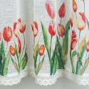 Zazdrostka 60x150 Stella biała czerwona gotowa na tunel wzór kwiatowy tulipany z matowej tkaniny z koronką Eurofirany Zazdrostka 60x150 Stella biała czerwona gotowa na tunel wzór kwiatowy tulipany z matowej tkaniny z koronką Eurofirany